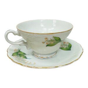 Vintage Lily of the Valley  Pedestal Tea Cup & Saucer Gold Trim Made in Japan